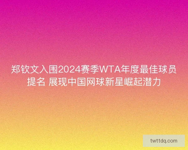 郑钦文入围2024赛季WTA年度最佳球员提名 展现中国网球新星崛起潜力